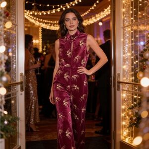 Nasty Gal Magenta Star Embroidered Sleeveless Jumpsuit NWT Size 10